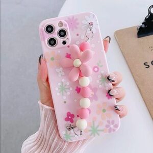 iPhone Pink Flower Hippie Boho Girly Phone Case with Chain